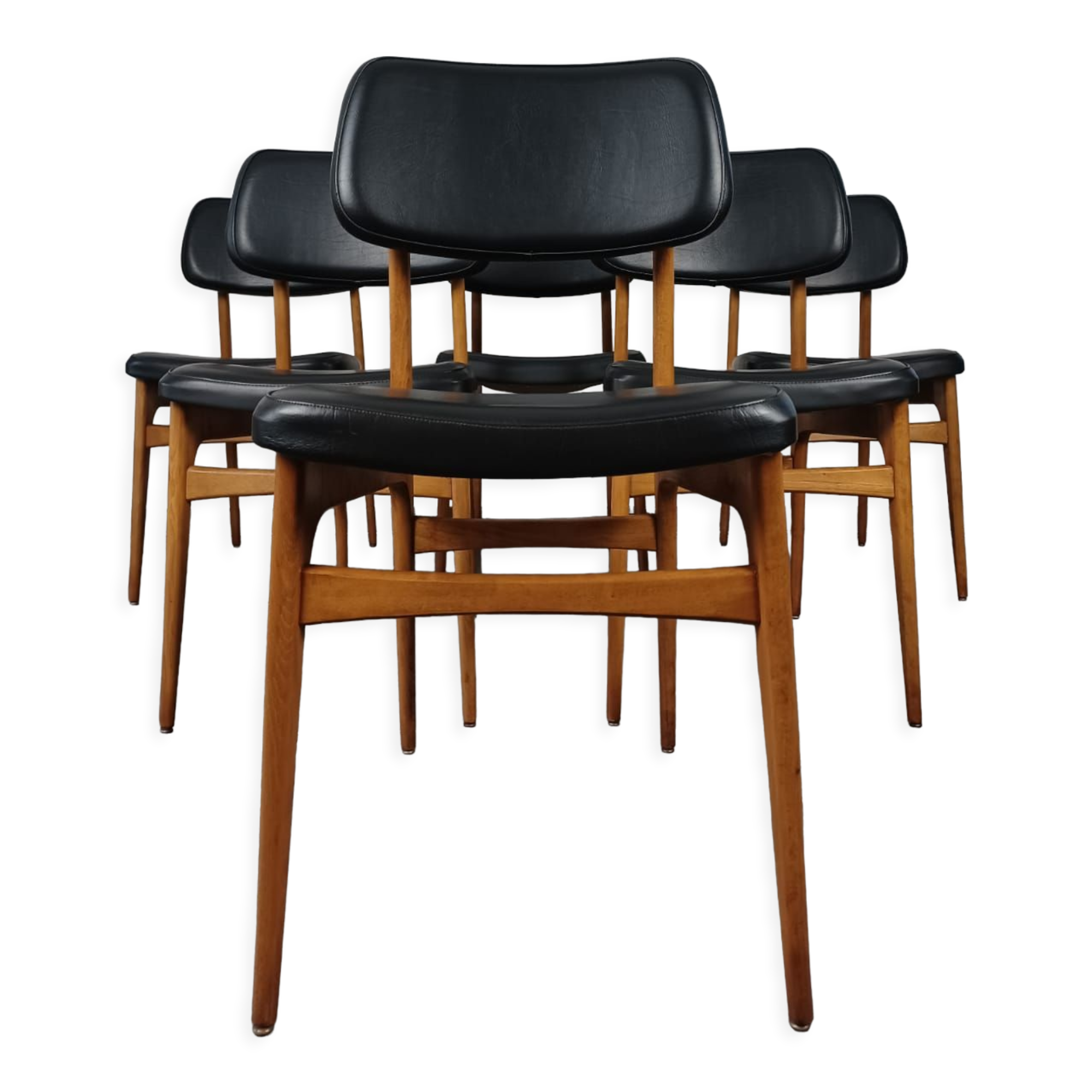 Series of 6 vintage chairs Stella imitation leather and wood