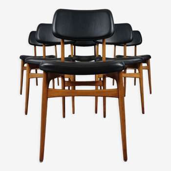Série de 6 chaises vintage Stella simili cuir et bois