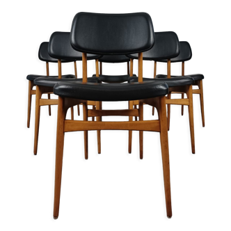 Série de 6 chaises vintage Stella simili cuir et bois