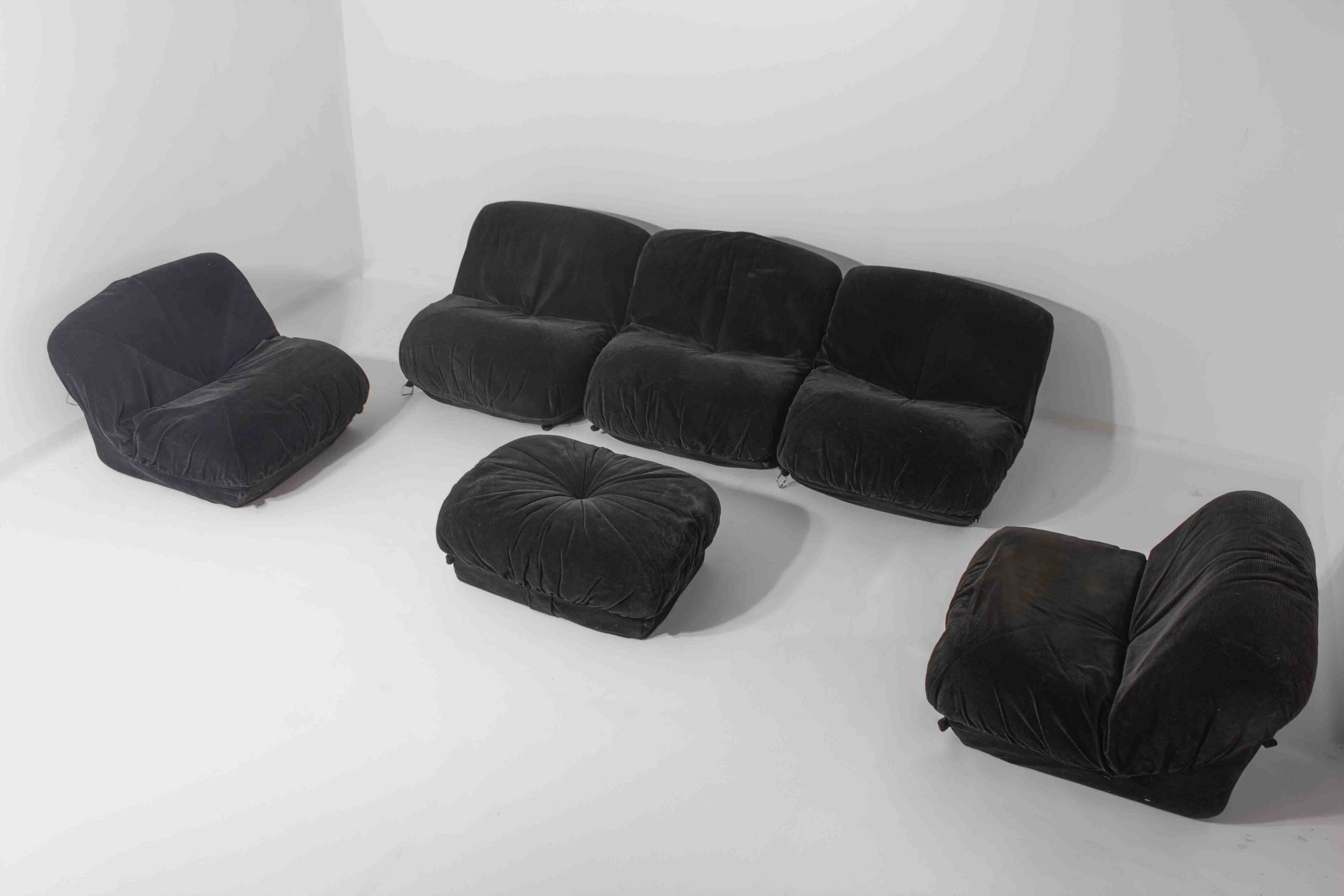 Modular "Patate" sofa in black corduroy velvet by Airborne, France 1970s