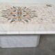 Large Italian pietra dura marble mosaic coffee table, floral inlay, Carrara marble