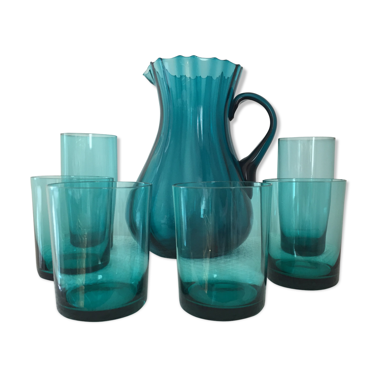 Orangeade  serving pitcher and 6 glasses 60