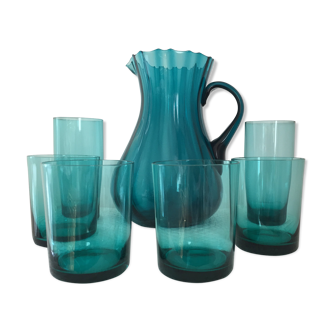 Orangeade  serving pitcher and 6 glasses 60