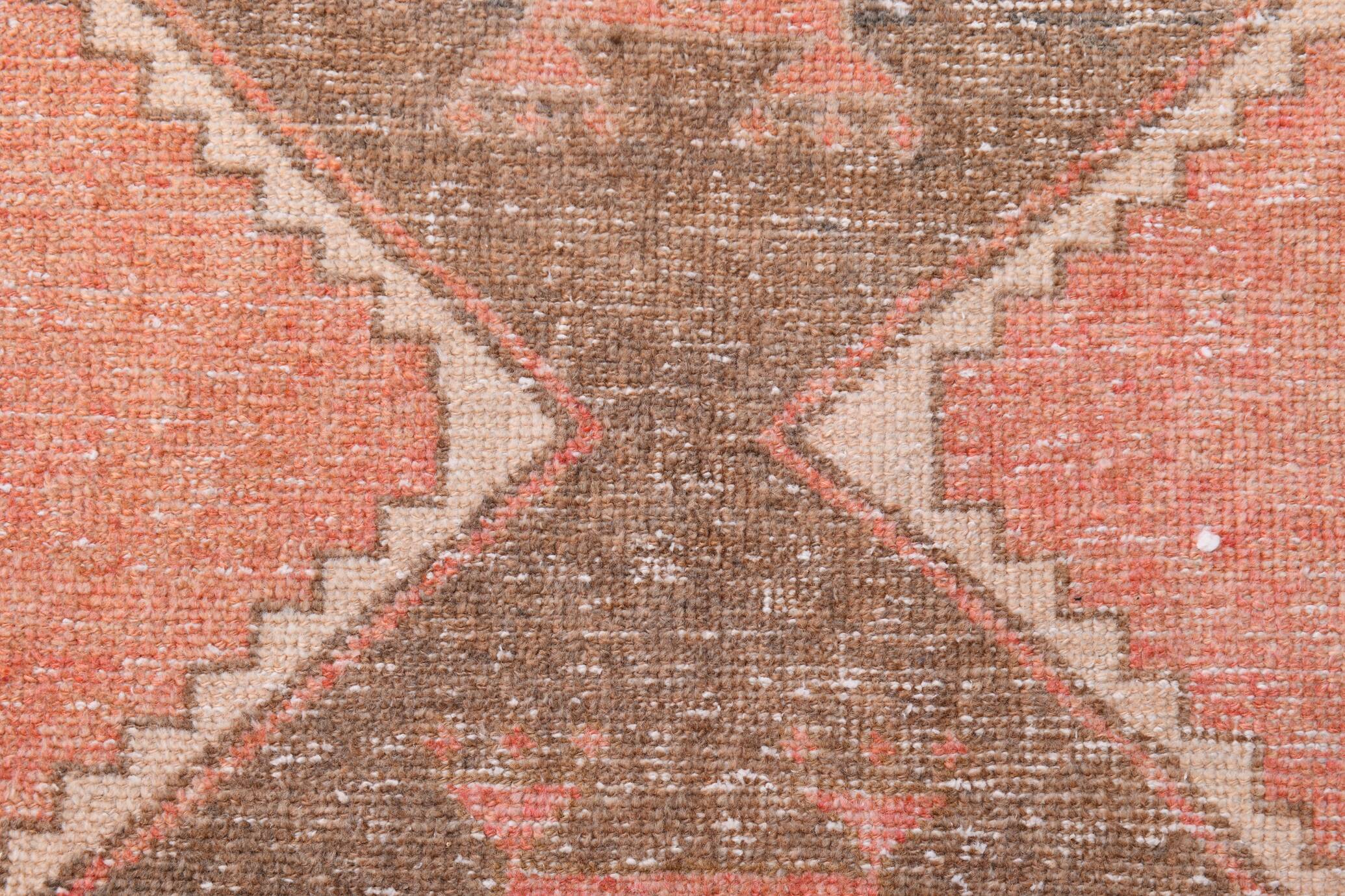 Turkish Salmon Brown Vintage Runner Rug, 91x362Cm