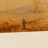 Pair of watercolors, animated landscapes, L. Meyer