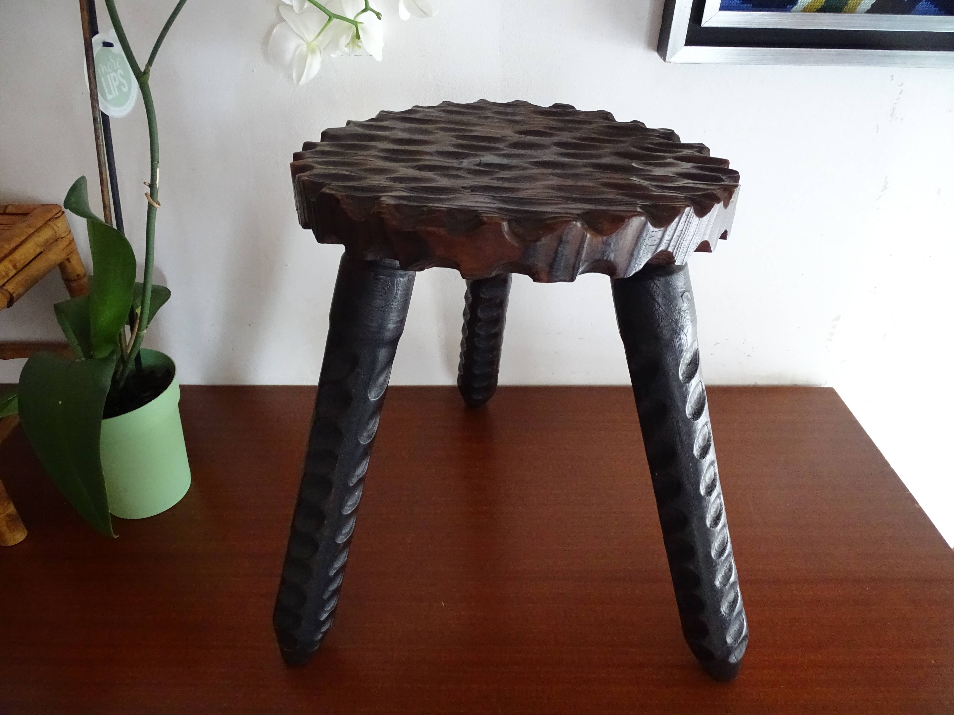 Vintage wooden tripod foot stool