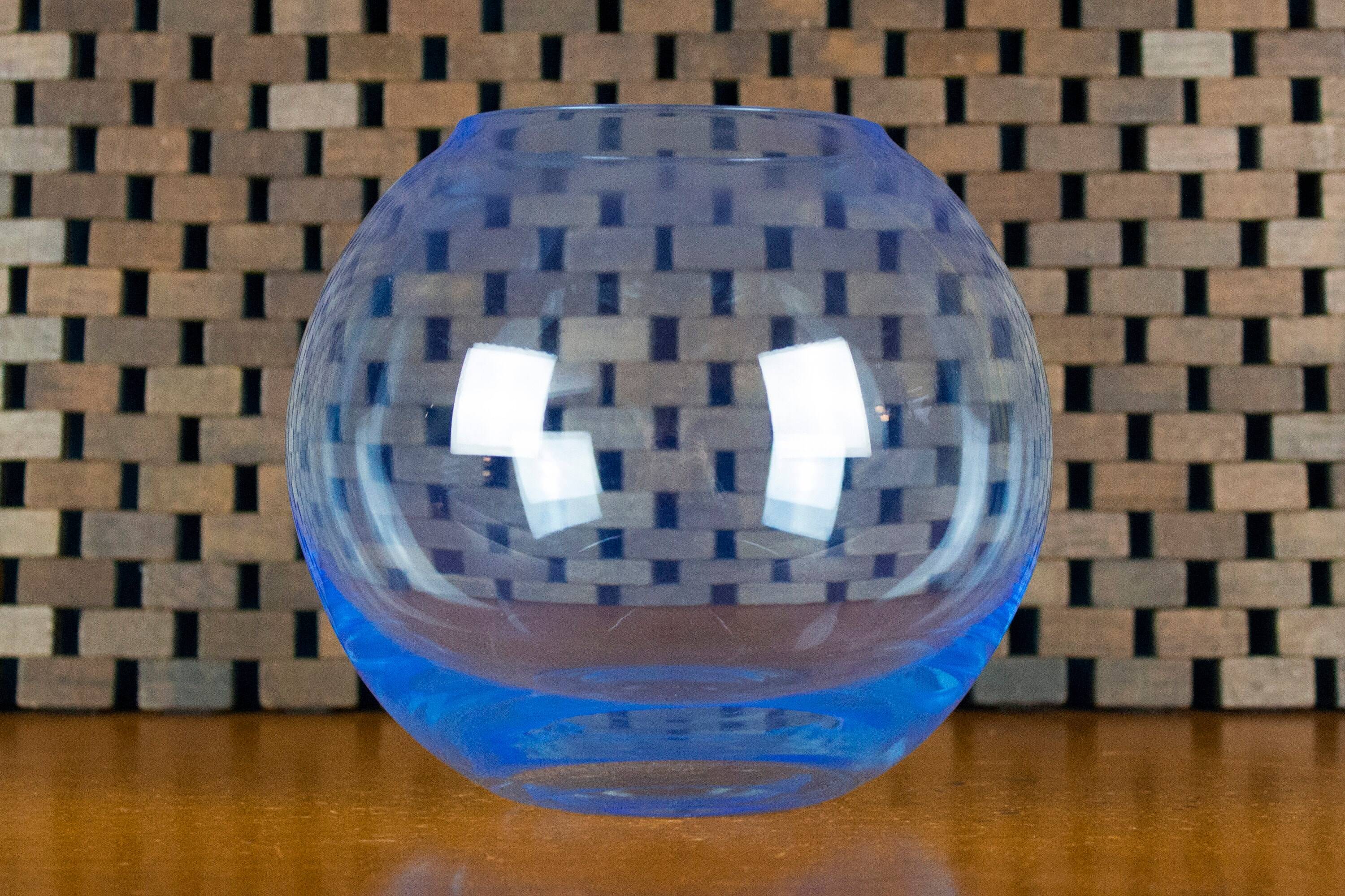 Vintage bright blue glass globe vase