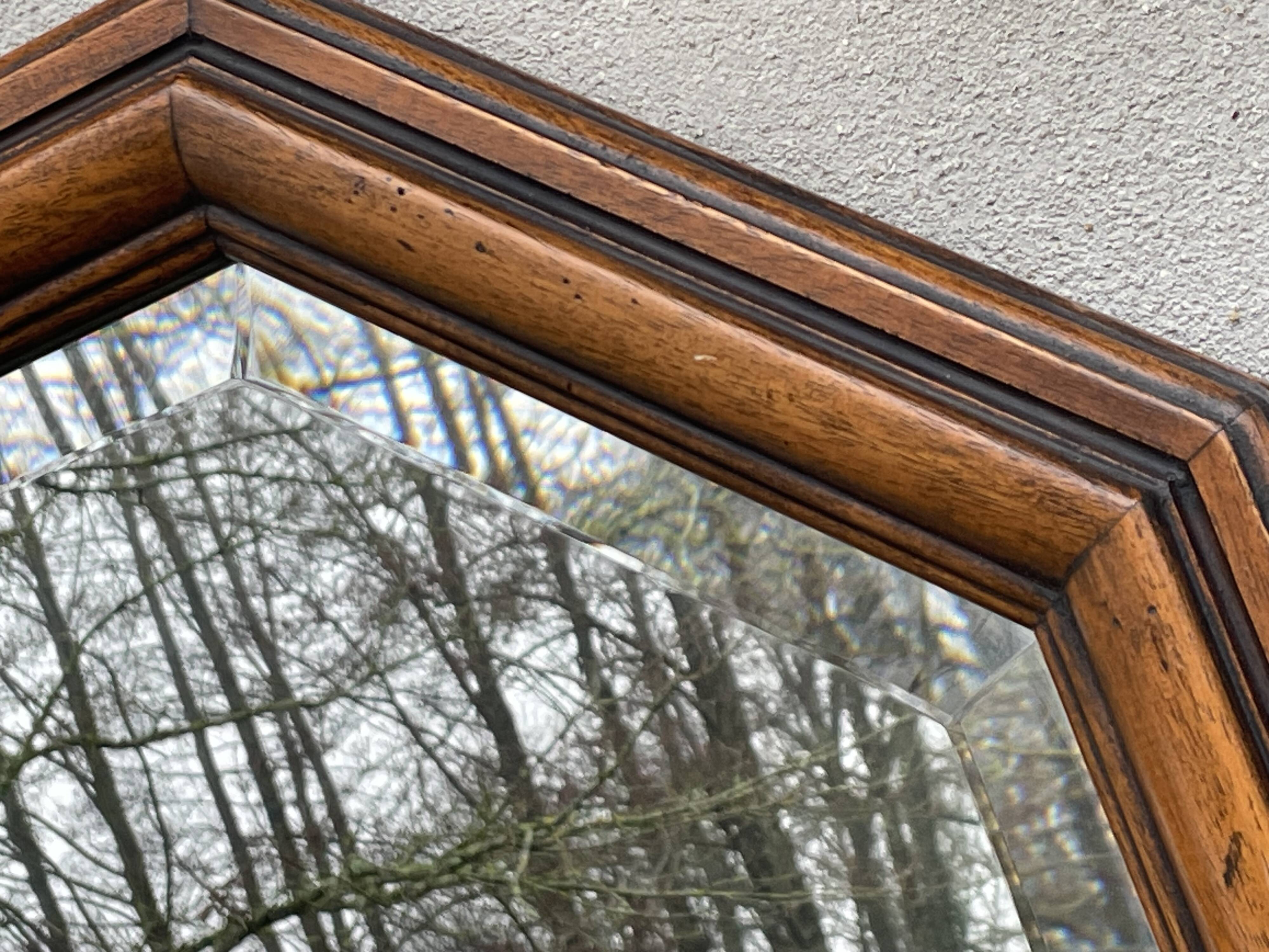 Rustic beveled mirror in molded natural wood 64 x 56 cm