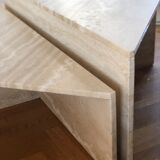 Table basse triangle travertin up & up vintage 1970 Italie