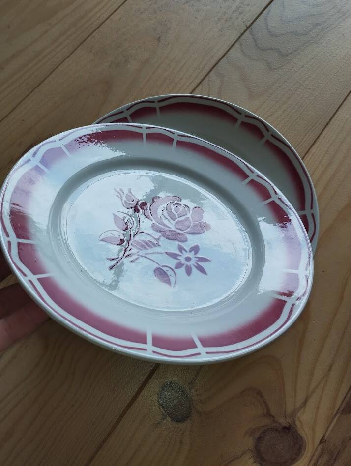 Charming set of 6 antique flat plates from the Badonviller factory.