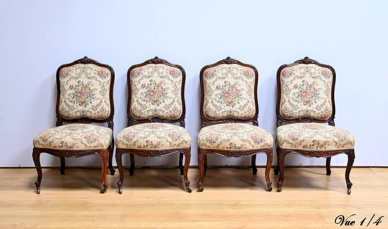 Suite of 4 Rosewood Chairs, Louis XV style, Napoleon III period – Mid-19th century