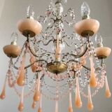 Superb antique brass/glass/opaline Murano chandelier
