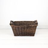 Panier Vintage Anse Rangement Mid Century Panier en osier tressé marron foncé Travail manuel Hygge S