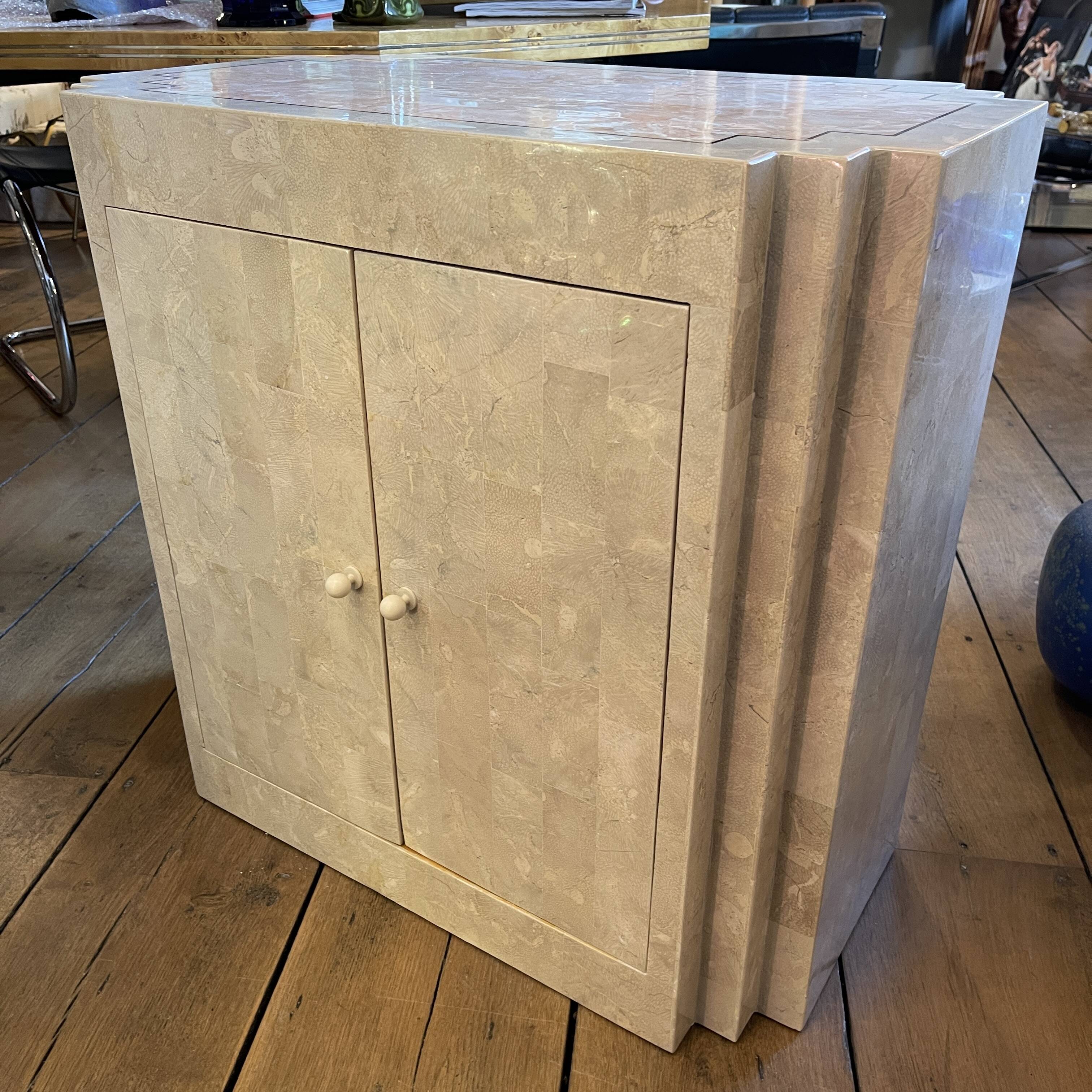 Double-sided dresser Design, travertine & brass threads, ca 1960