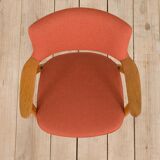 Erik Kirkegaard Oak desk chair in new pale red  wool upholstery.