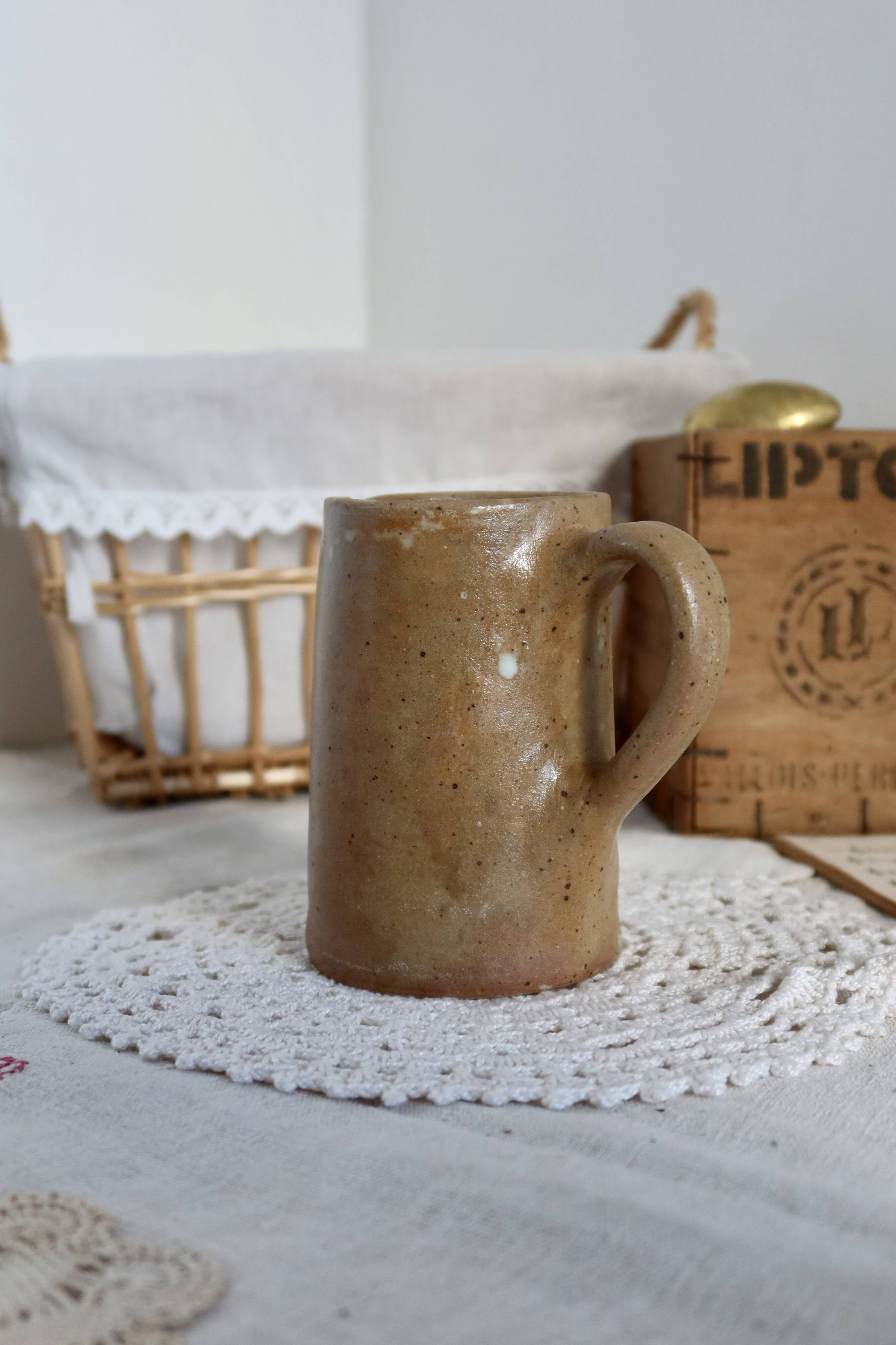 Vintage milk jug rustic speckled stoneware