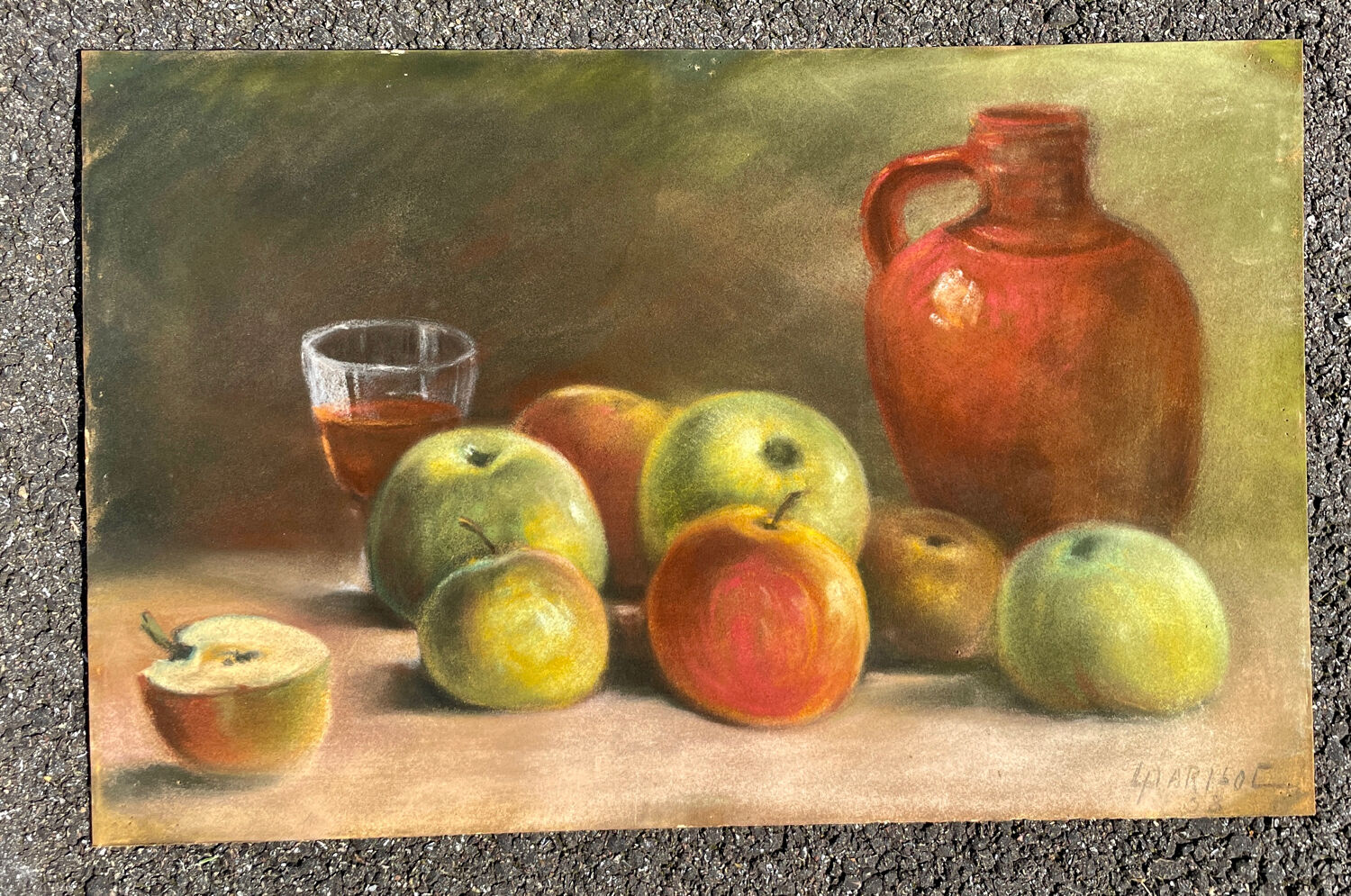 Pastel painting still life 1938 signed Parisot