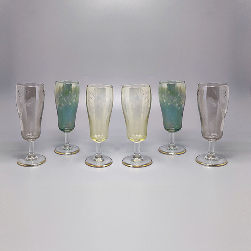 1960s set of six crystal glasses, made in Italy