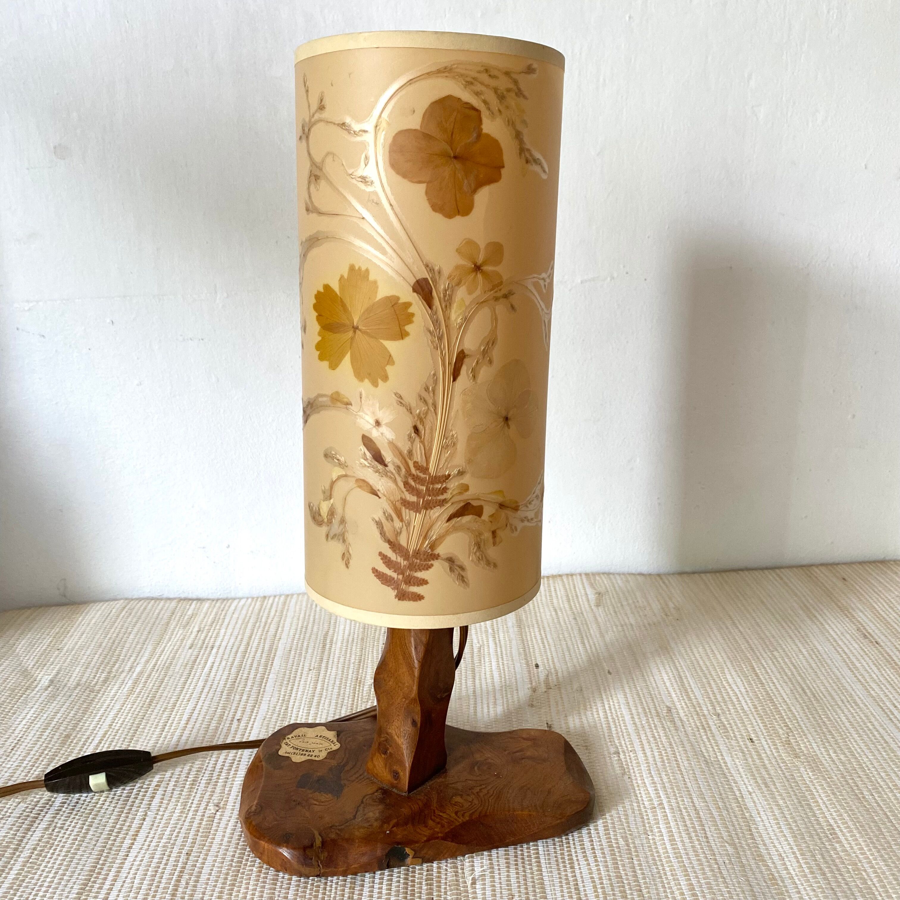 Vintage elm and dried flower lamp