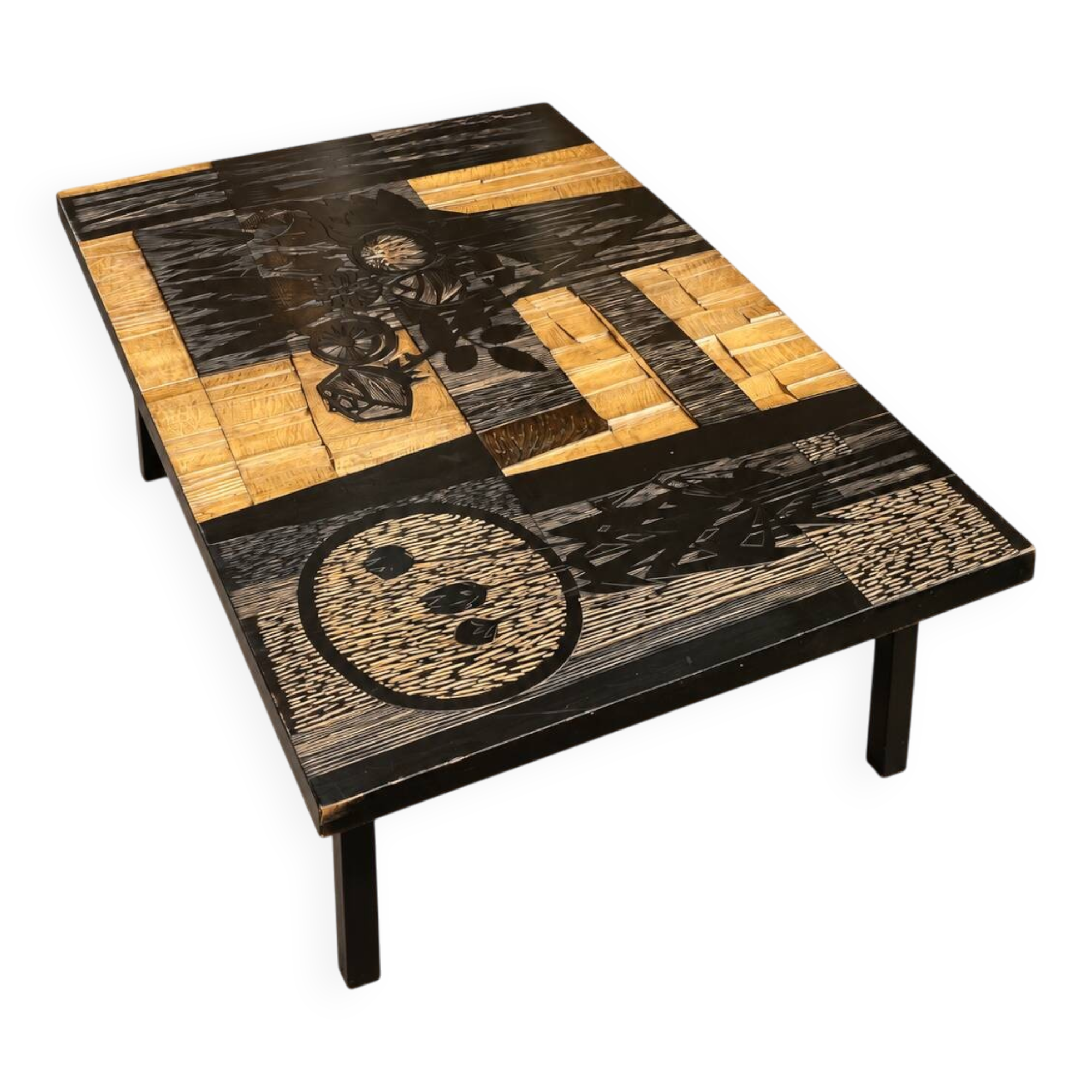 Coffee table wood - floral patterns - by victor cerrato