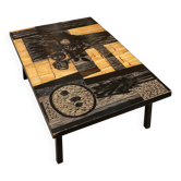 Coffee table wood - floral patterns - by victor cerrato