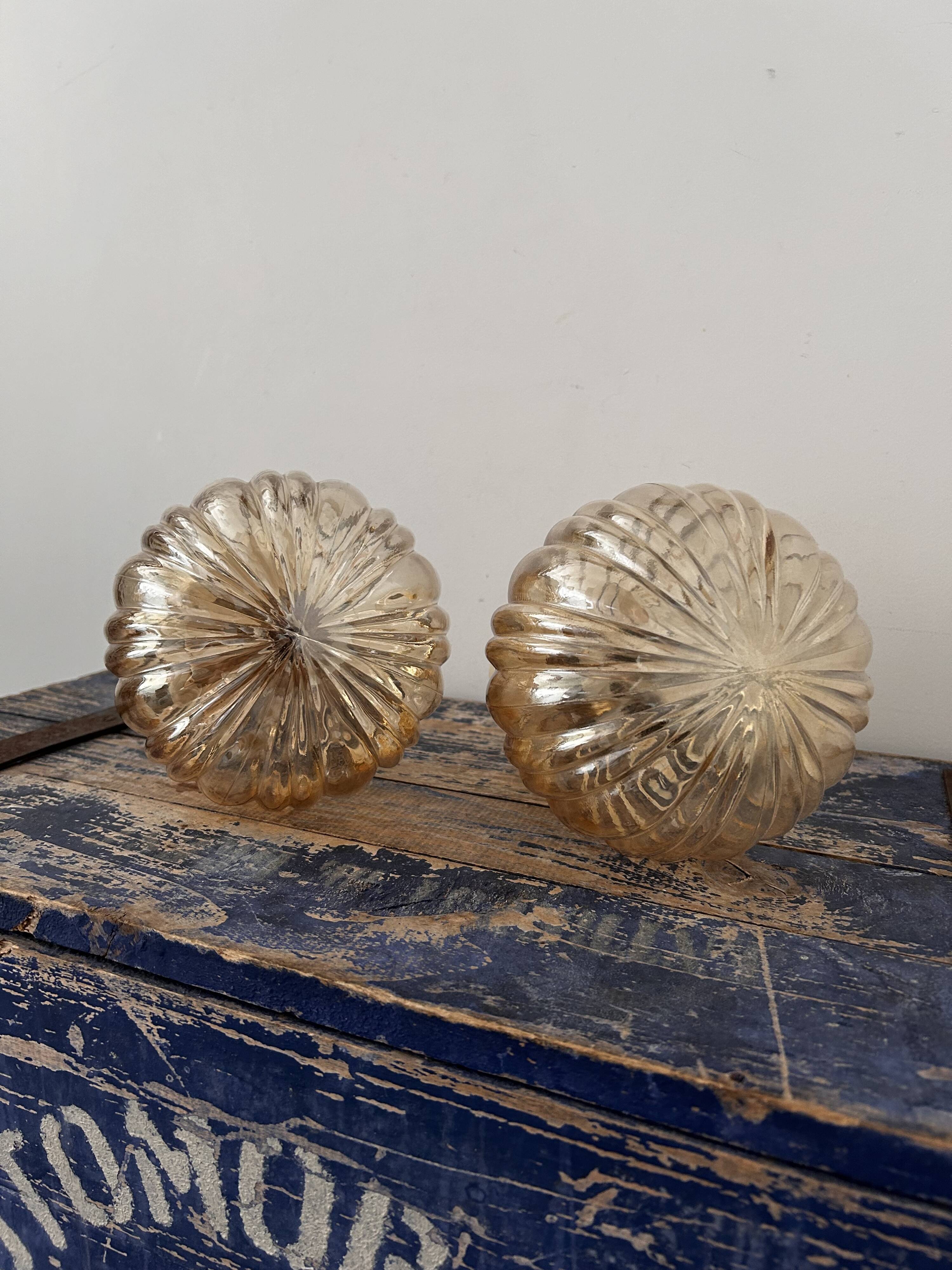 Pair of vintage golden globe wall or ceiling lights
