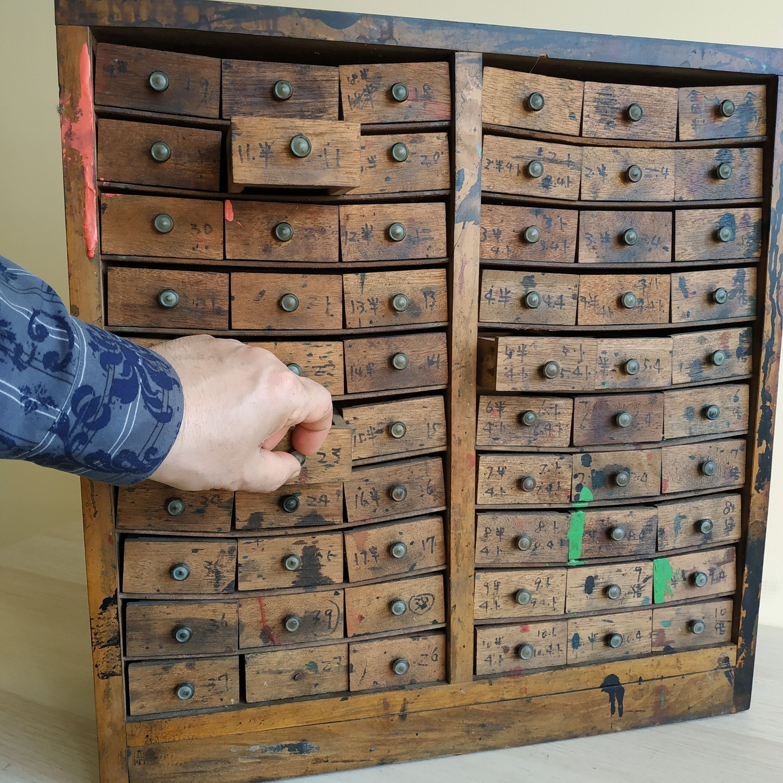 Small craft furniture, 60 drawers, circa 1950