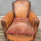 Pair armchairs club leather "punk" back mustache