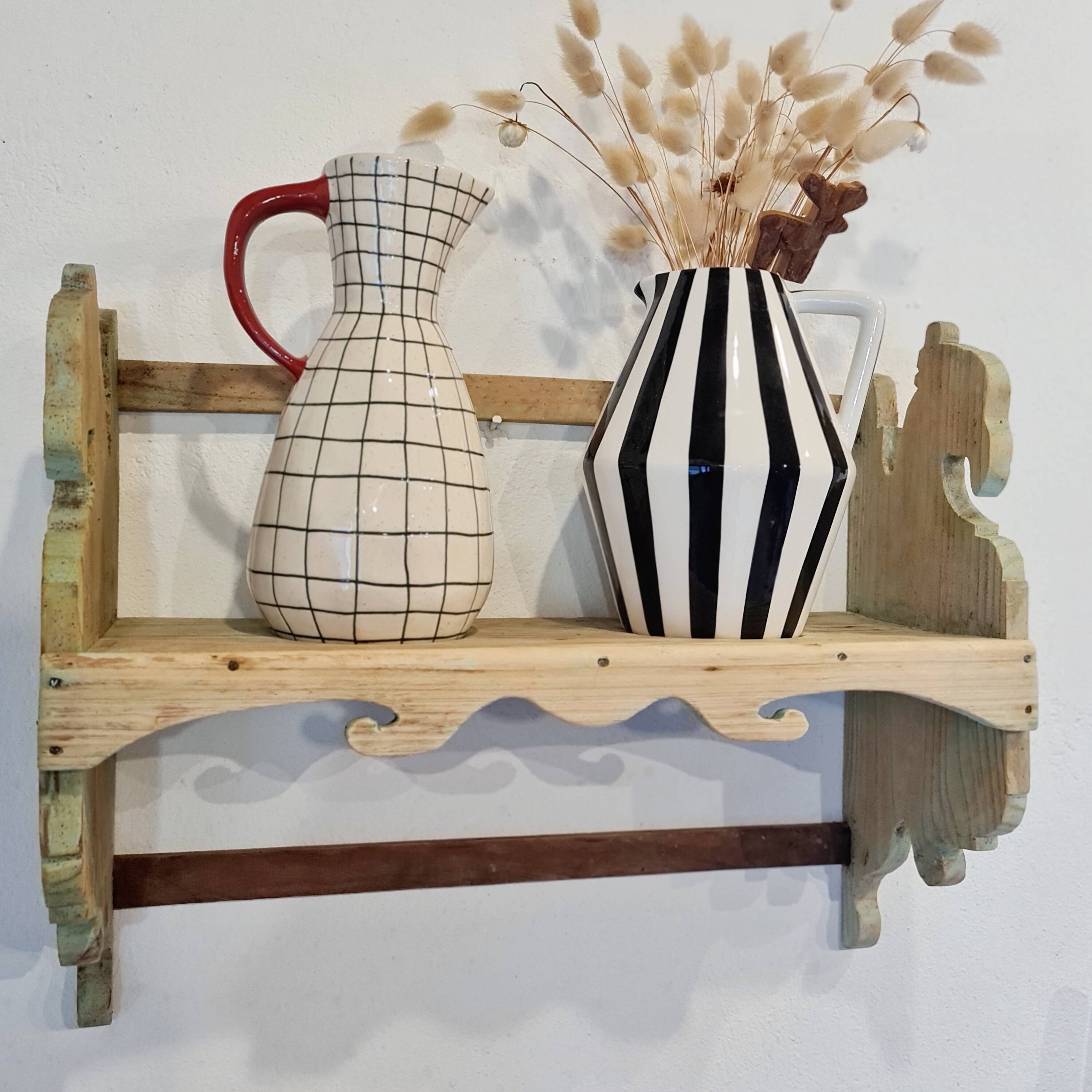 Antique wall shelf in raw wood