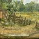 Small vintage oil on canvas "The farm and its yard"