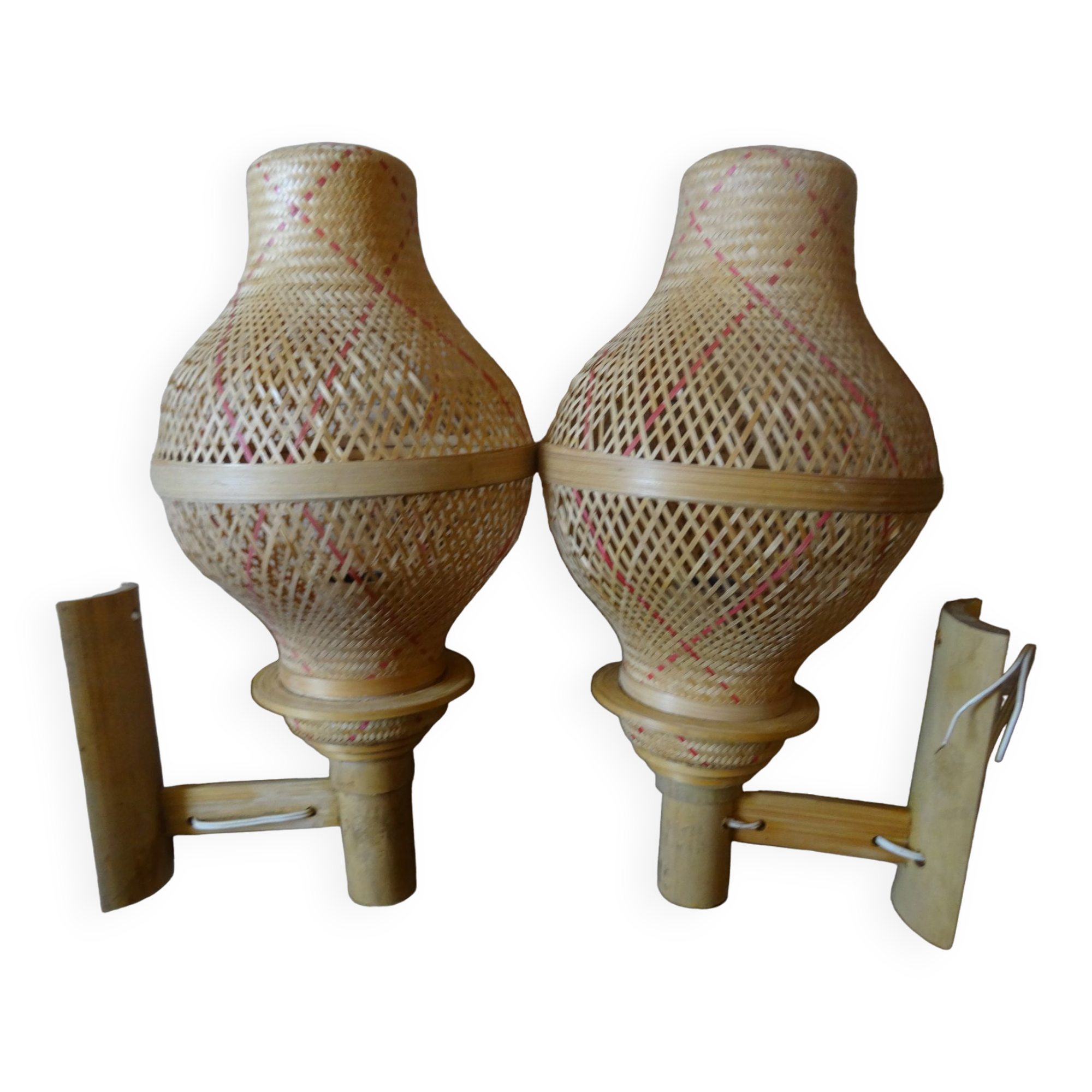 Pair of Balinese wicker sconces