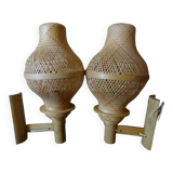 Pair of Balinese wicker sconces