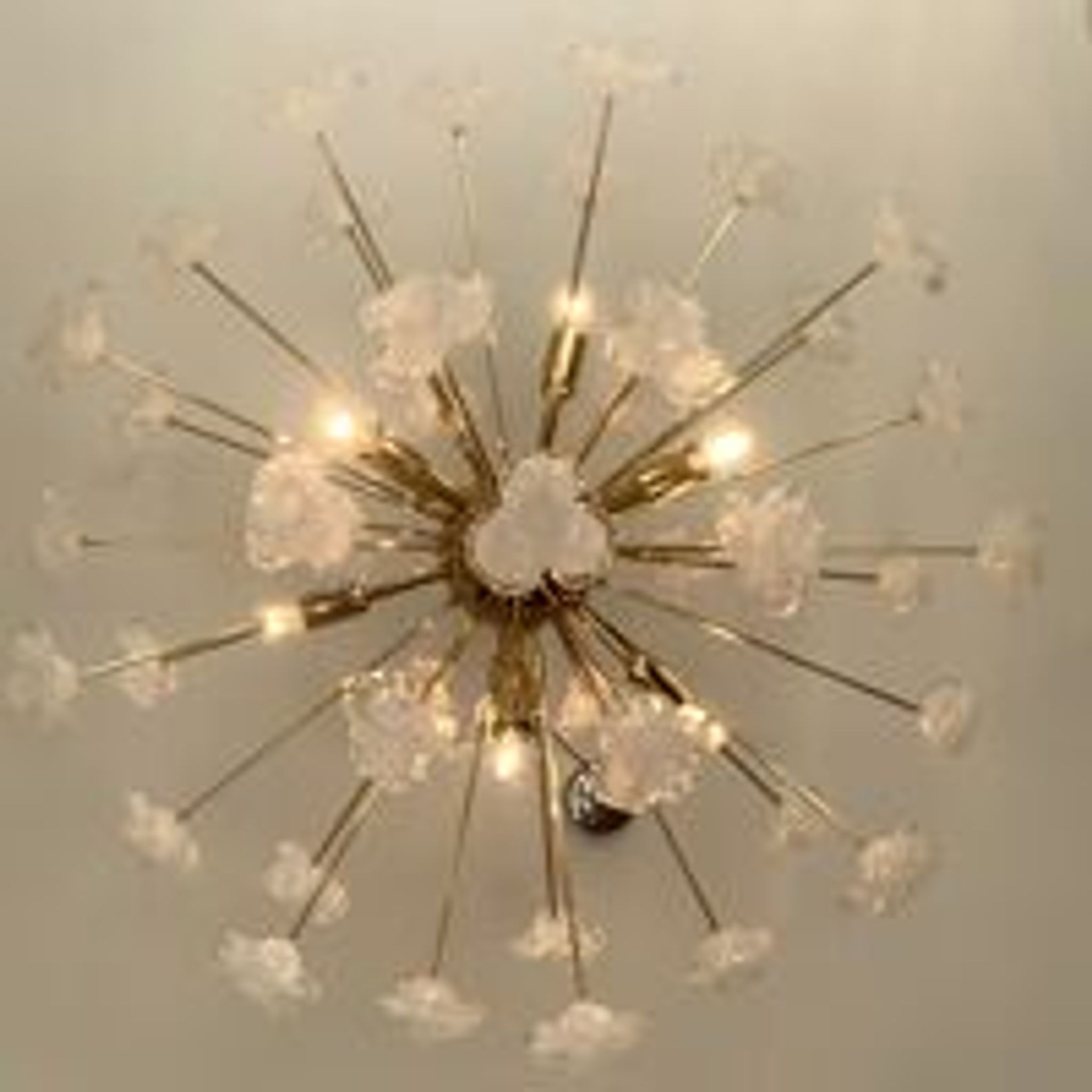 Lustre fleurs blanches murano verre spoutnik ovale en or