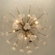 Lustre fleurs blanches murano verre spoutnik ovale en or