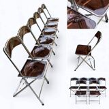 6 chaises pliantes en Plexiglas fumé et métal chrome Chaisor 1970