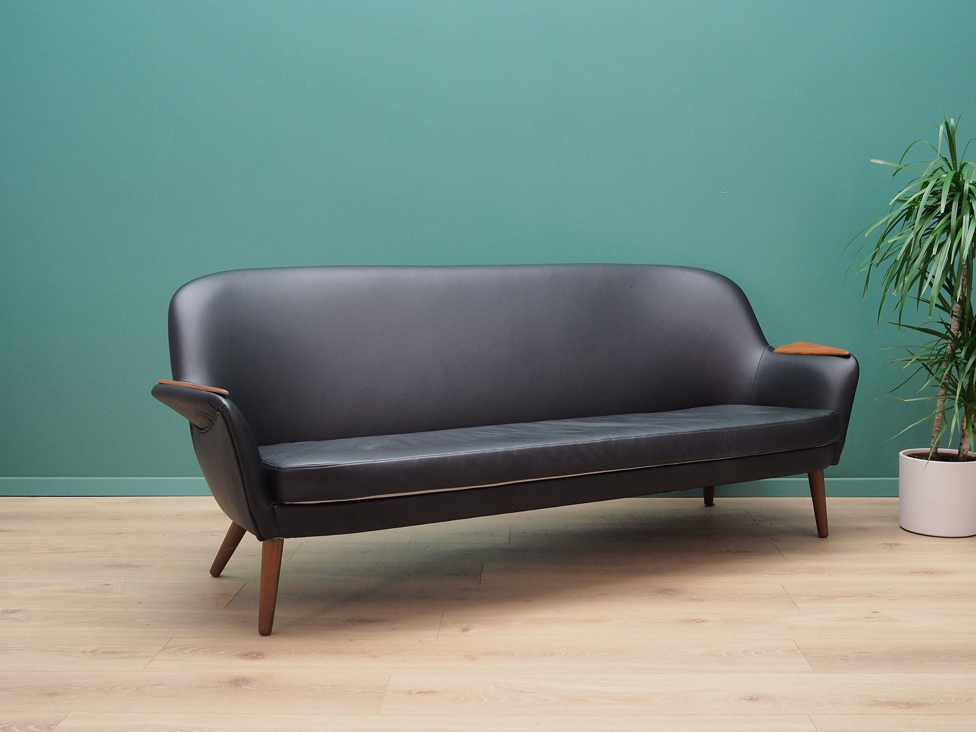 Sofa black leather, Danish design, 70's