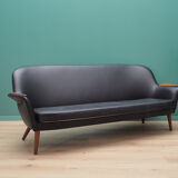 Sofa black leather, Danish design, 70's