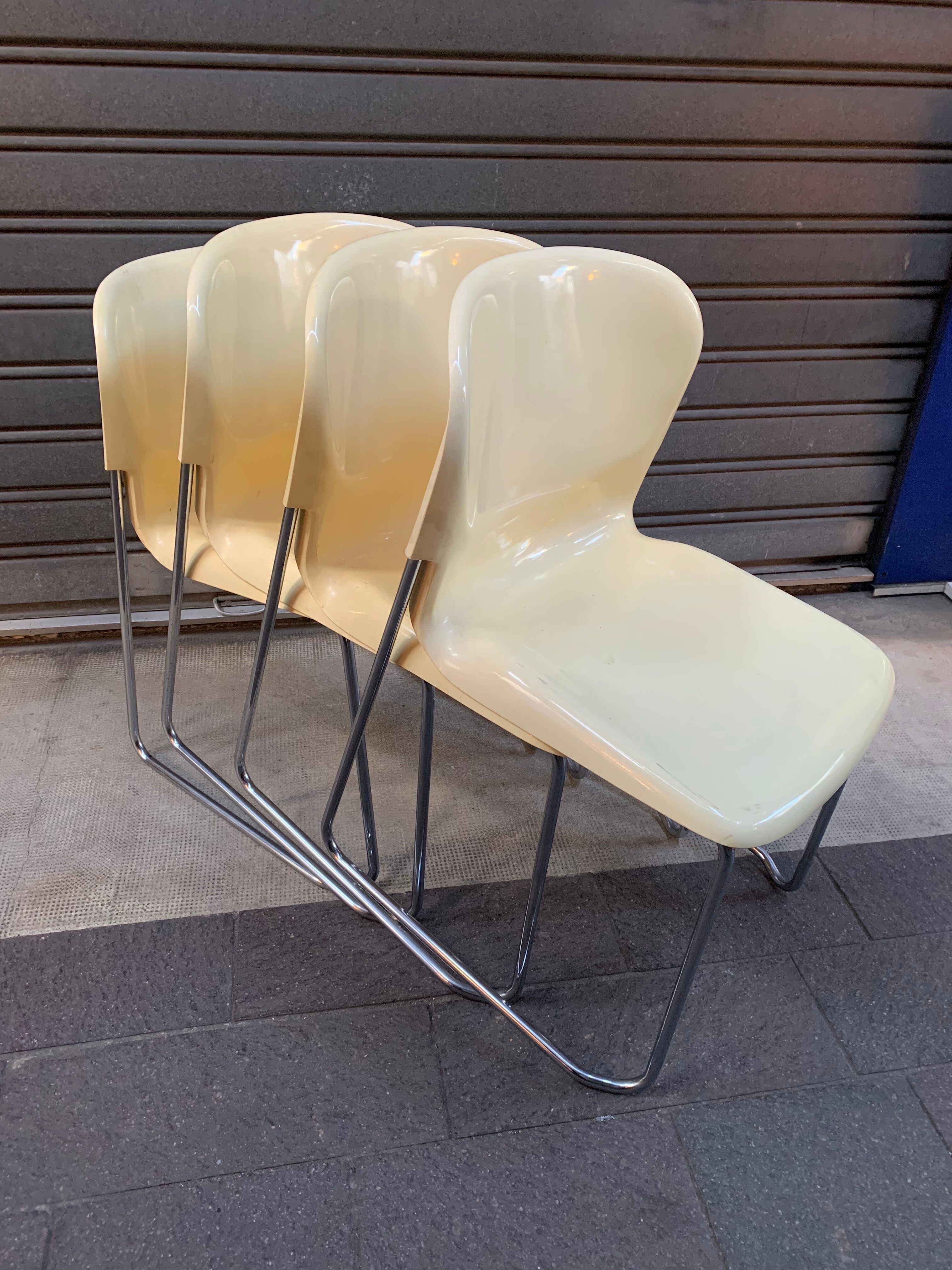 Set of 4 chairs 70s Gerd Lange beige