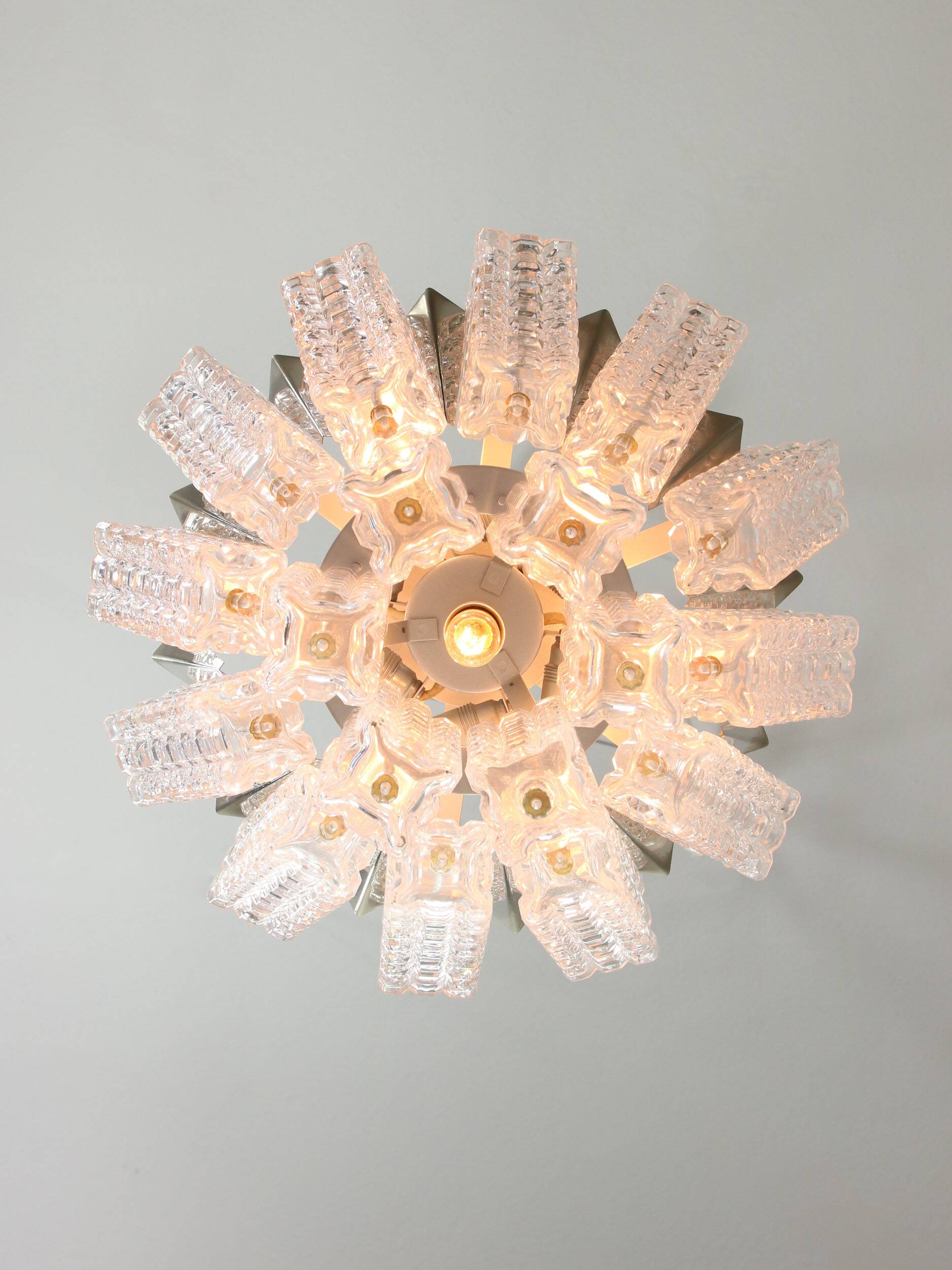 Vintage Austrolux Glass Chandelier: Mid-Century Chrome Pendant Light