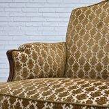 1950s, Danish relax chair, furniture velour, carved ash wood.