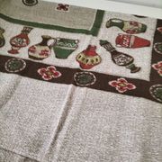 Vintage tablecloth with stylized pottery design, 1960s-70s