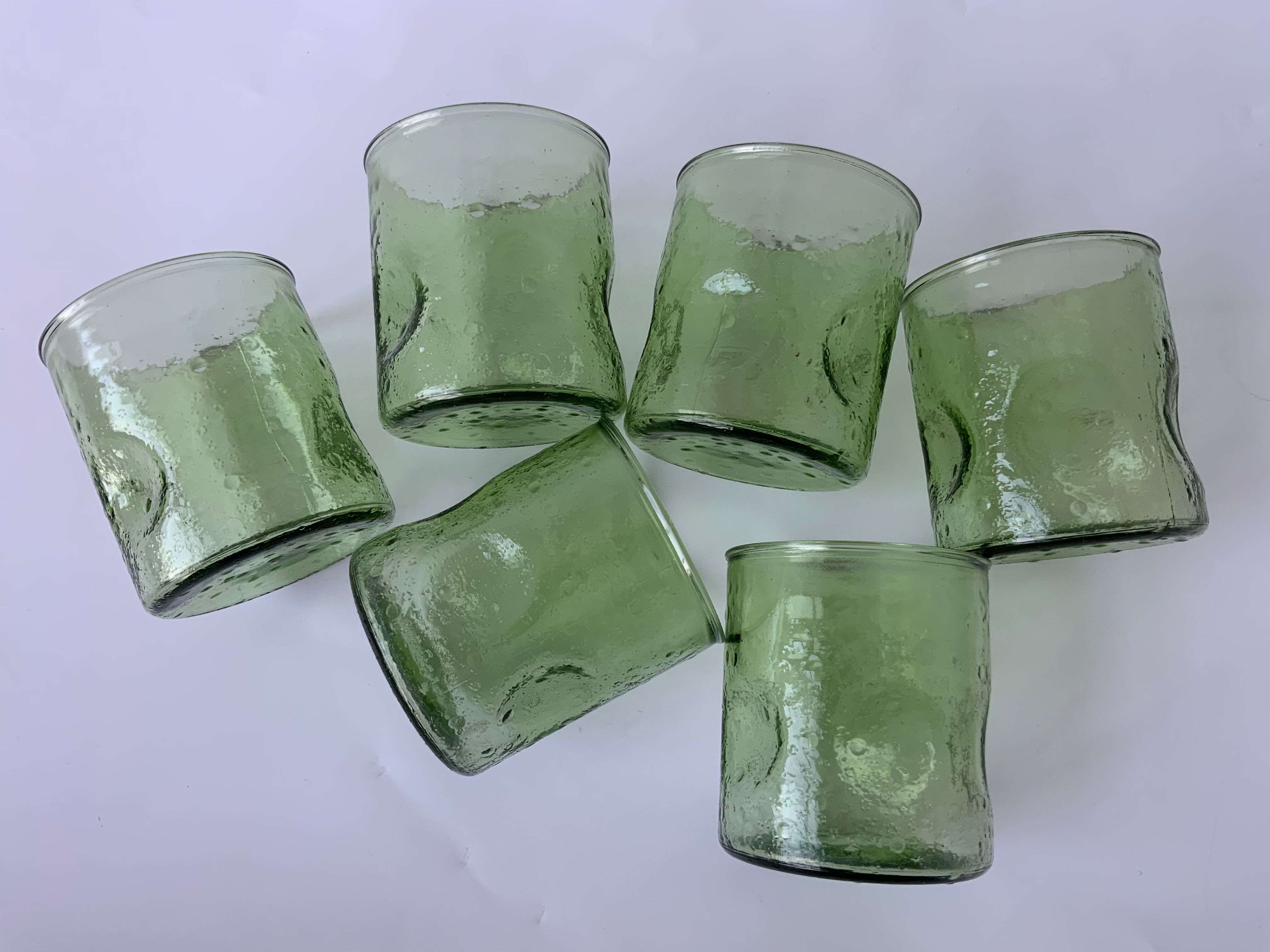 6 vintage green glasses
