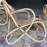 Lounge or garden table and 4 vintage wicker and rattan chairs 60s