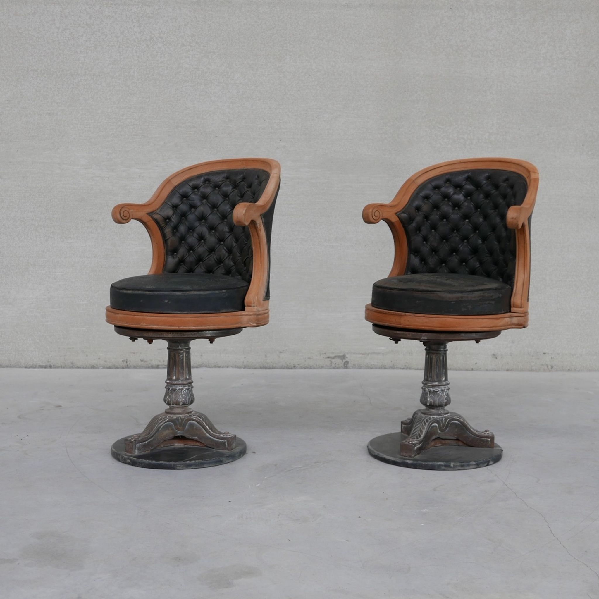 Pair of antique 'captain's" swivel office chairs