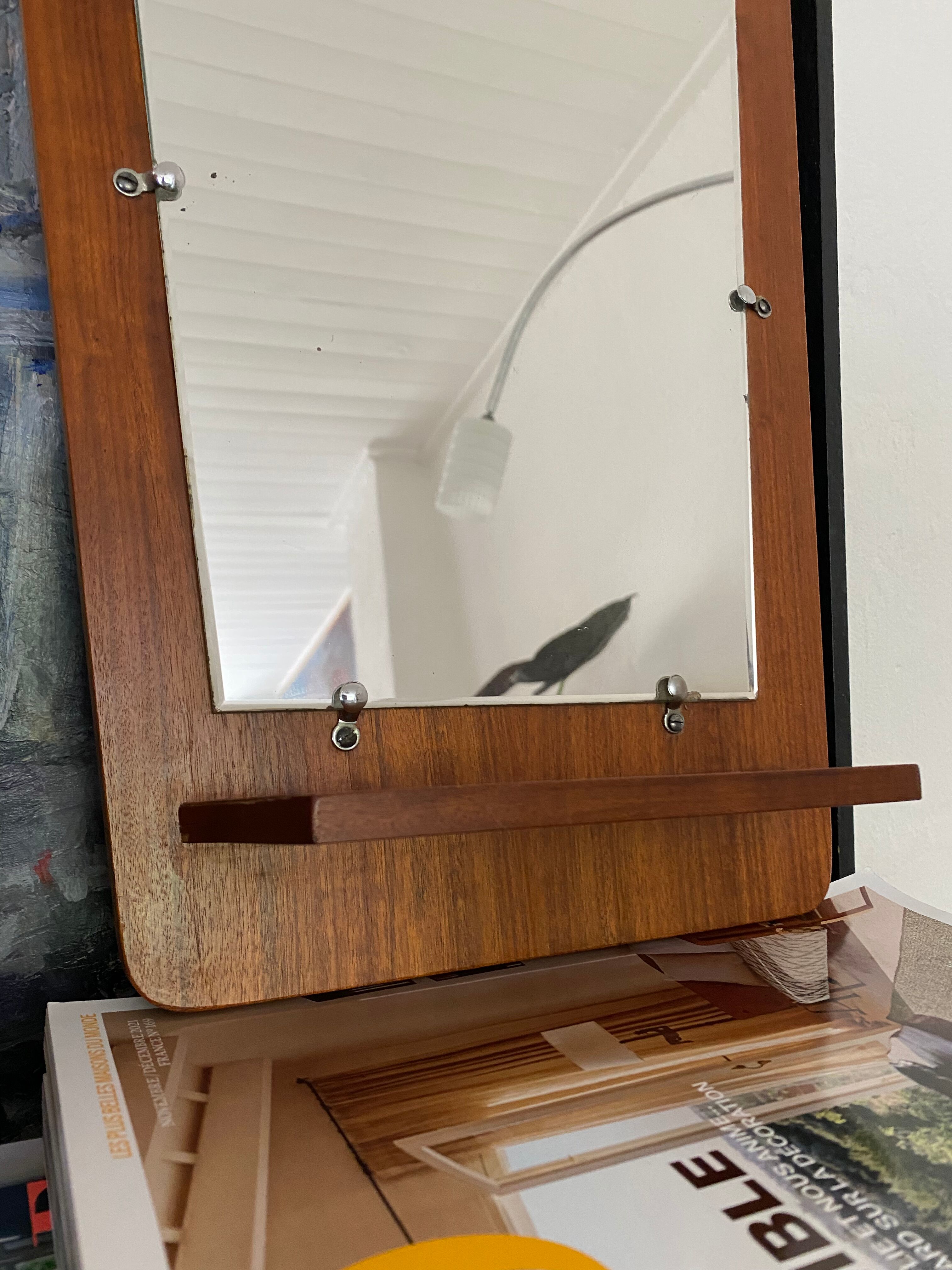 Vintage free-form teak entrance mirror 50s