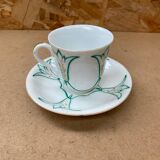 Set of 6 antique white ceramic mugs vintage green leaf decor