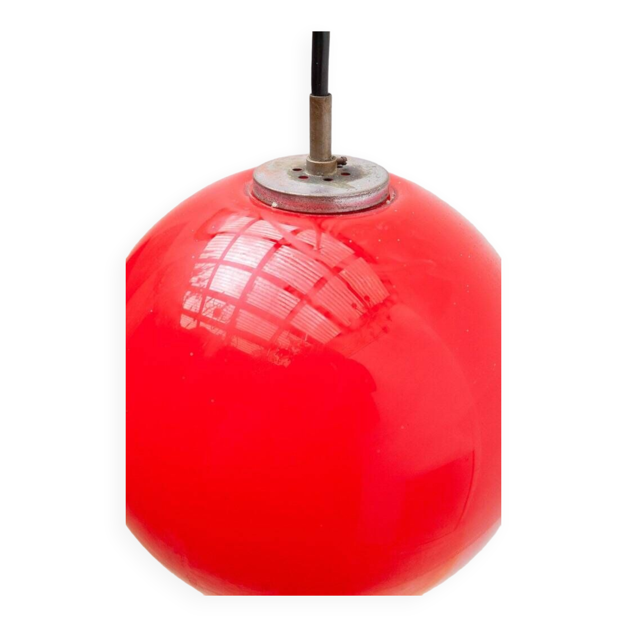 Red opaline glass pendant lamp by Peill&Putzler 1970