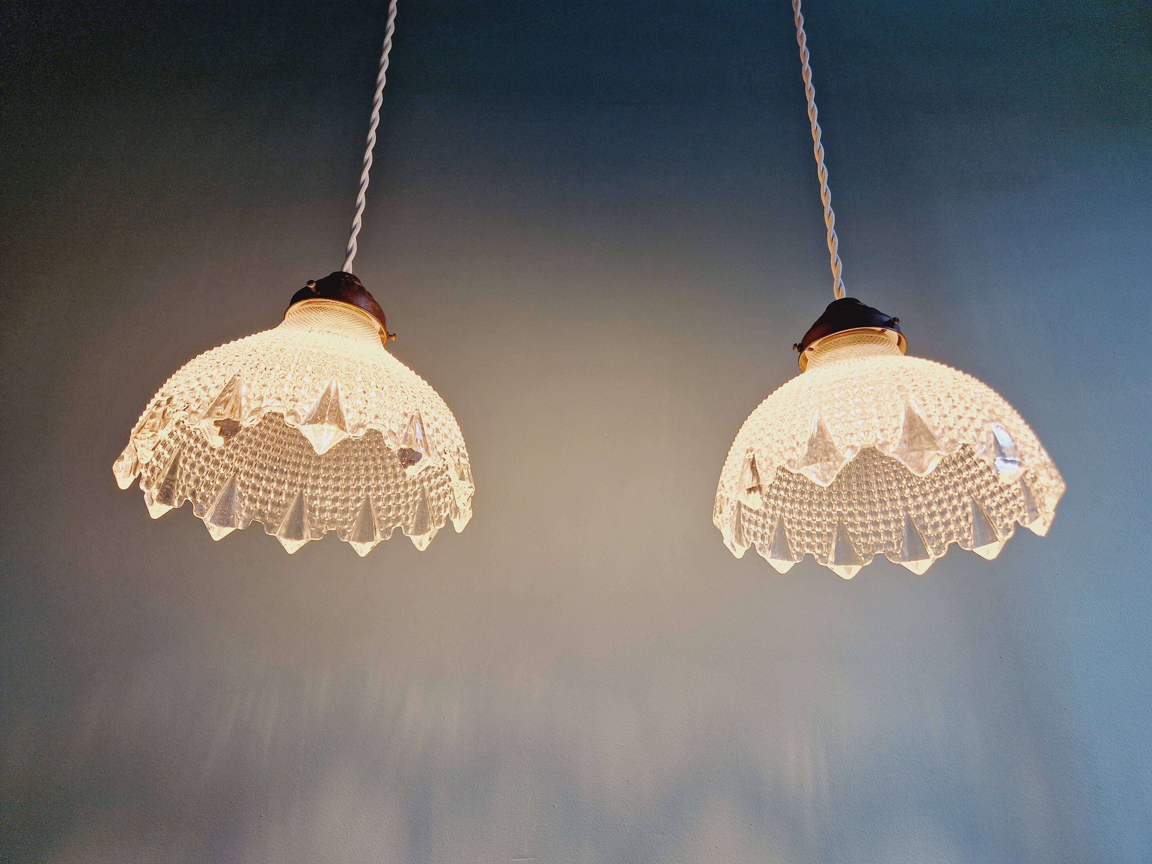 Art Deco scalloped clear glass pendant light, 1920s-30s