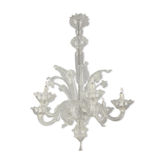 Venetian chandelier in colorless murano glass circa 1950