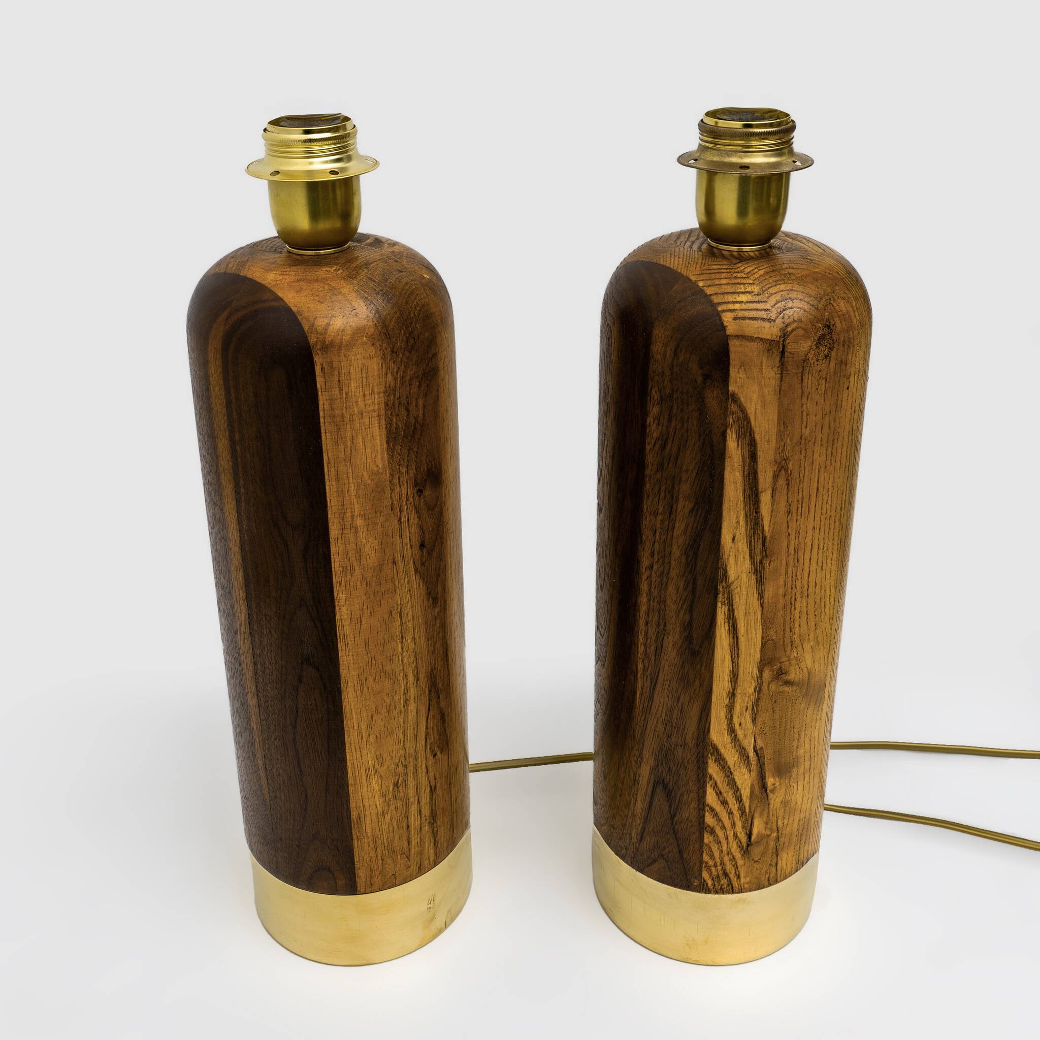 Pair of Mid-century Modern Style Italian Wood and Brass Table Lamps